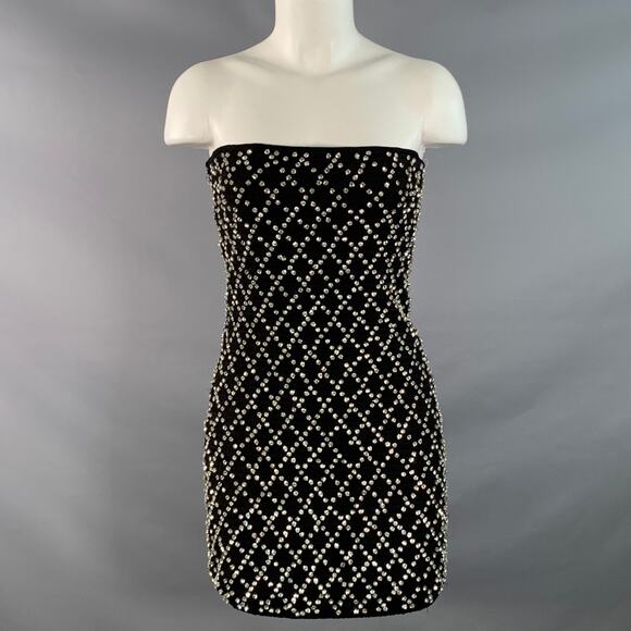 RETROFETE Size S Black Silver Viscose Crystal Embellishment Strapless Mini Dress - Picture 1 of 8